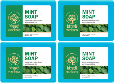 MeriBana Khadi Mint Handmade Bath Soap(4 x 125 g)