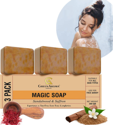 GreenAroma Essential Handmade Soaps For Glowing Saffron Magic Soaps(3 x 100 g)