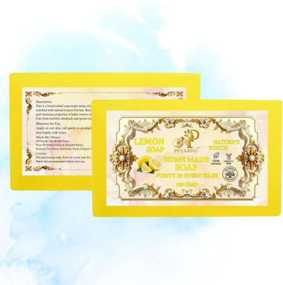 Pihaaru Pack of 2 ,Lemon Beauty Soap – Pure, Handmade, 200g Bath Bar/(2 x 100 g)