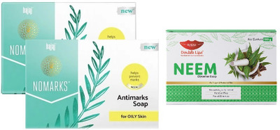 BAJAJ Nomarks Face Soap For Oily Skin 125 Grm Pack of 2 With Neem Soap(3 x 100 g)