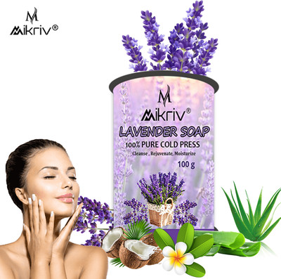 MIKRIV Natural Lavender Bathing Soap Bar–Soothing Aromatherapy&Skin Nourishing Cleanser(4 x 100 g)