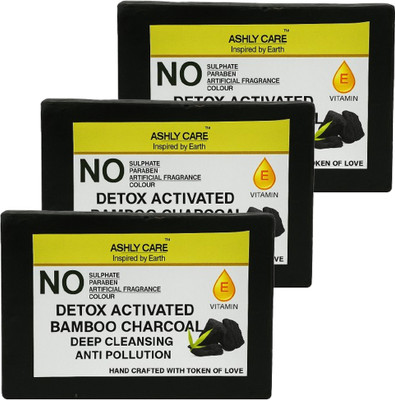 ashly care Detox Activated Bamboo Charcoal Soap Bar Handmade Unisex | All Skin Type(3 x 100 g)