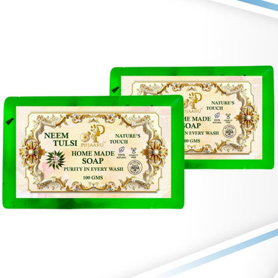 Pihaaru Pack of 2 ,Neem Tulsi Detox Soap – Natural Skin Protection Bar (200g)/(2 x 100 g)