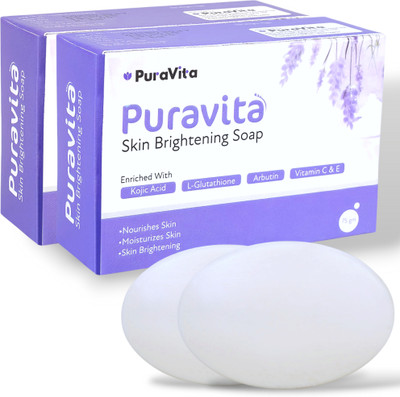 PuraVita Kojic Acid Soap & Glutathione Soap | Skin Whitening & Tan Removal Soap(2 x 75 g)