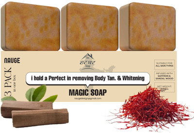 Nauge HarGhar Soaps Sandalwood & Saffron Magic Soaps Handmade, Natural Glow(3 x 100 g)