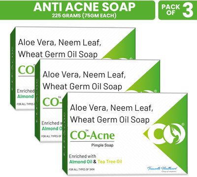 CO Anti Acne Soap With Aloe vera,Neem Leaf & Wheat Germ Oil | Prevent Pimples(3 x 75 g)