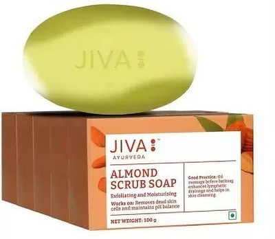 JIVA Almond Scrub Soap - Natural Exfoliator For Skin - 100 g Each(5 x 100 g)
