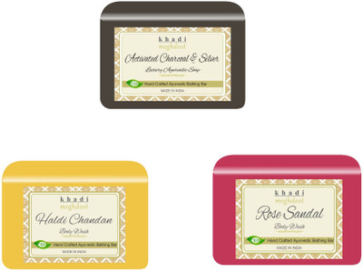KHADI MEGHDOOT Activated Charcoal,Rose Sandal and HaldiChandan Fragrance Pure/Natural Body Wash(3 x 125 g)