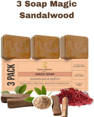GreenAroma Essential Ghar Soaps Sandalwood & Saffron Magic Soaps For Bath(3 x 100 g)