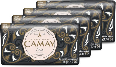 Camay Chic Citrus Beauty Soap with Aromatic Wood, Indulging French Fragrance(4 x 125 g)