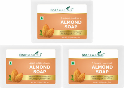 She Essentials Natural Almond Handmade Soap Reduce Tan & Pigmentation (Pack of 3) 375gm(3 x 125 g)
