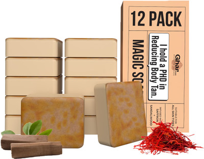 Ghar Soaps Magic Soap Sandal Wood And Saffron for DeTan and Glowing Brightening Skin(12 x 100 g)