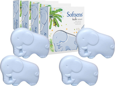 Softsens Mambo the Elephant Kids Soap | Gentle & Nourishing with Shea Butter & Milk Cream(4 x 75 g)
