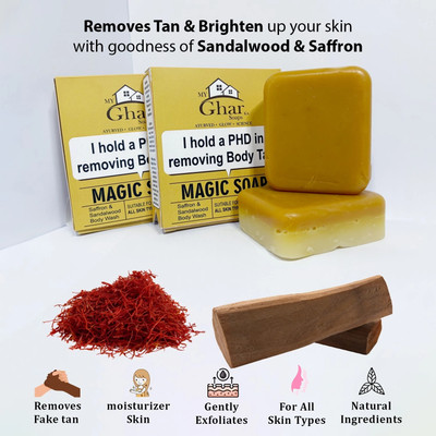 RISUM GLOWER My Ghar ka Soaps wood & Saffron Magic Soaps For Bath, Glowing Brightening Skin(200 g)