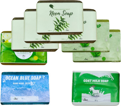linic HERBAL NEEM SOAP(4), ALOE VERA(2), LEMON(1), OCEAN BLUE(1), GOAT MILK SOAP(1)(9 x 100 g)