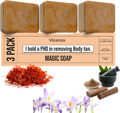Vicenza Magic Soaps For Bath | Chandan & Kesar Bath Soap Natural Herbal Glow Cleanser 72(3 x 100 g)
