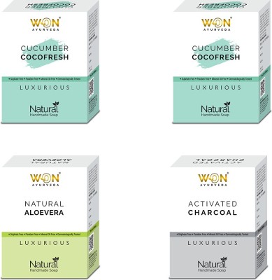 won ayurveda Charcoal, Aloevera & Cucumber & Cocofresh Soap - (Pack Of 4)(4 x 100 g)