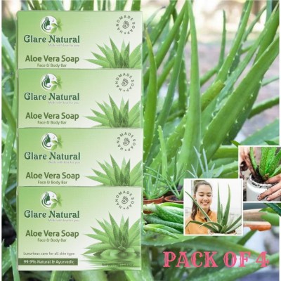 glarenatural Aloe Vera Glycerin Soap Herbal Moisturizing & Refreshing Skincare Bar(4 x 75 g)