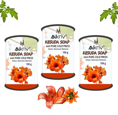 MIKRIV Natural Kesuda Bathing Soap Bar | Herbal, Refreshing & Skin-Nourishing Cleanser(3 x 100 g)