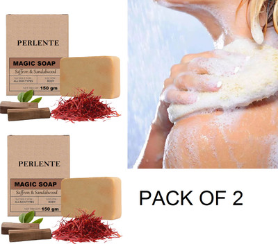 PERLENTE soft Exfoliating and Whitening Soap Magic Soap Sandal Wood And Saffron(2 x 150 g)