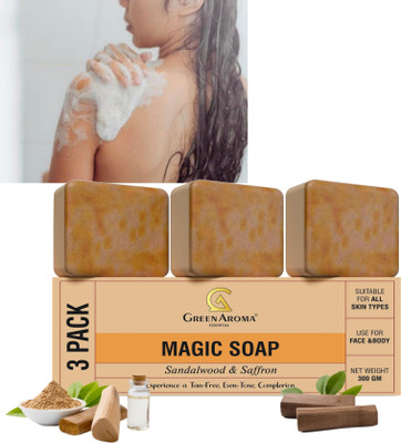 GreenAroma Essential Ghar Magic Detan Soap Sandalwood and Saffron Soap Glowing Skin(3 x 100 g)