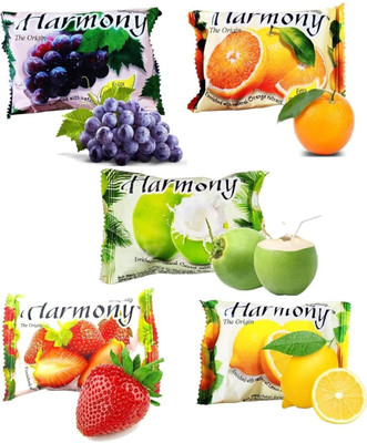 Harmony Fruity Soap LIME, LEMON, ORANGE, STRAWBERRY, GRAPE Extract pack of 5(5 x 90 g)