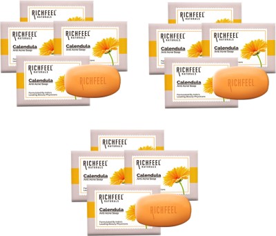 RICHFEEL Calendula Anti-Acne Soap|For Acne & Blemishes|75g x 4 combo (B3G1)-Pack of 3(12 x 37.5 g)