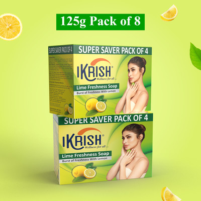 IKRISH Lime Freshness Soap 125g (Pack of 8) – Lemon Fresh, Paraben-Free(8 x 125 g)