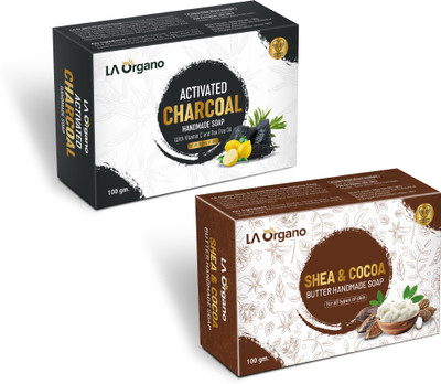 LA Organo Activated Charcoal & Shea Cocoa Butter Natural Handmade Bath Soap(2 x 100 g)