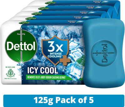Dettol Icy Cool Bathing Soap Bar with 3x intense cooling(5 x 125 g)