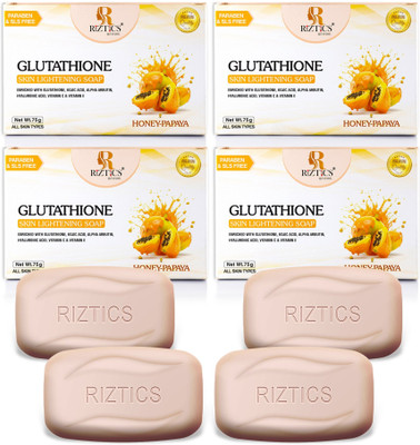 R RIZTICS Skin Whitening Glutathione Soap with Kojic Acid & Arbutin Fades Pigmentation(4 x 75 g)