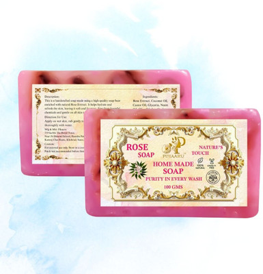 Pihaaru Pack of 2 ,Herbal Rose Face & Body Soap – Homemade Freshness (200gm)/(2 x 100 g)