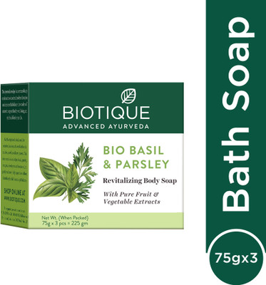 BIOTIQUE Basil & Parsley Body Revitalizing Body Soap, pack of 3, 225 g(3 x 75 g)