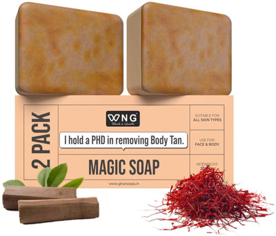 wng Magic Soap Sandal Wood & Saffron for DeTan and Glowing Brightening Skin(2 x 100 g)