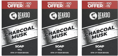BEARDO Activated Charcoal Musk Soap | For Skin Whitening and Deep Cleaning(3 x 100 g)