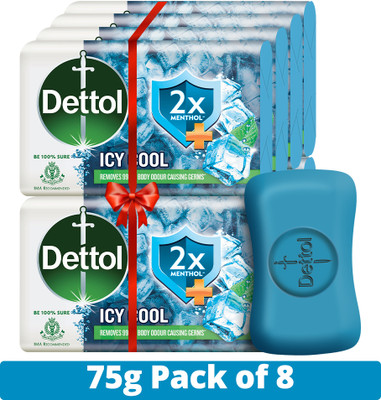 Dettol Icy Cool Bathing Soap Bar, 2X(8 x 75 g)
