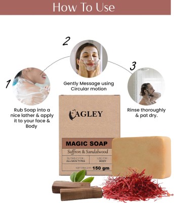 AGLEY Magic Soap Sandal Wood And Saffron for DeTan and Glowing Brightening Skin(150 g)