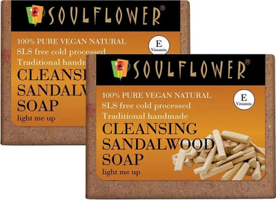 Soulflower Cleansing Sandalwood Handmade Soap For Loose Skin, Acne Control & Clogged Pores(2 x 150 g)