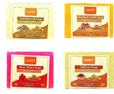 GLOWY Khadi Soap – Rose, Sandalwood, Haldi & Saffron for Glowing Skin(4 x 100 g)
