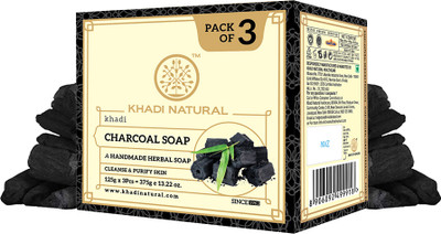 KHADI NATURAL Charcoal Handmade Soap Value Pack of 3) | Reduces Scars(375 g)