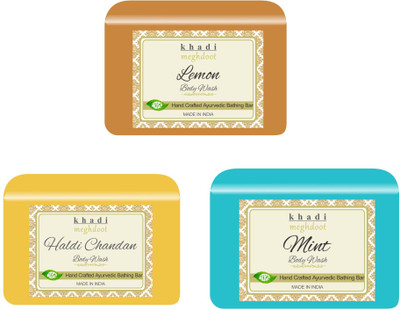 KHADI MEGHDOOT Lemon,Haldi Chandan and Mint Fragrance Pure/Natural Body Wash(3 x 125 g)
