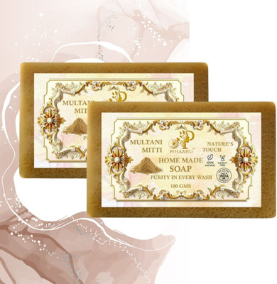 Pihaaru Pack of 2 Multani Mitti Soap for Face & Body – Ayurvedic Glow Bar(200g)[(2 x 100 g)