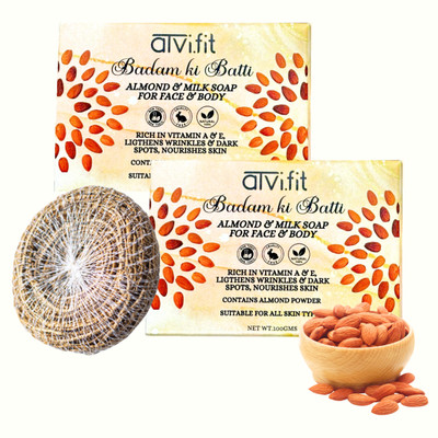 ATVI.FIT organic Handmade Almond soap (Pack of 2 with Loofah)(2 x 6 g)