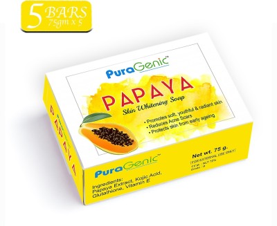 Puragenic Papaya Skin Whitening Soap, 75gm - Combo Pack of 5(5 x 75 g)