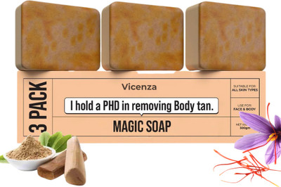 Vicenza Magic Soaps For Bath | Chandan & Kesar Bath Soap Natural Herbal Glow Cleanser 32(3 x 100 g)