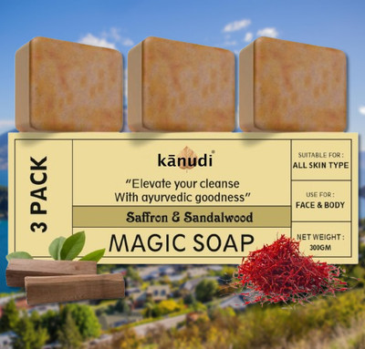 KaNuDi Magic Soap with Sandalwood for Detan and Glowing Brightening Skin(3 x 100 g)
