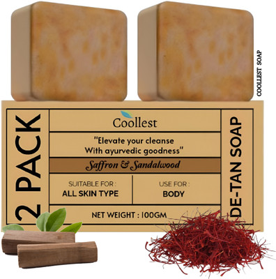 coollest Detan Soap Sandal Wood And Saffron for DeTan and Glowing Brightening Skin(2 x 100 g)