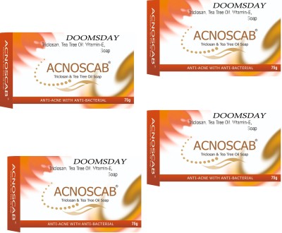 DOOMSDAY ACNO+SCAB SOAP FOR ANTI ACNE & BACTERIAL WITH VITAMIN E & TEA TREE OIL PACK OF 4(4 x 75 g)