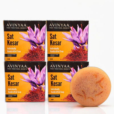 avinyaa Sat Kesar Saffron Handmade Luxury Bar with Brightening Soothing Saffron Petals(4 x 21.25 g)