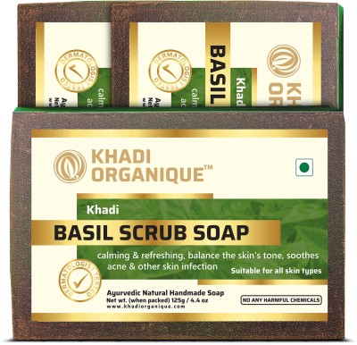 khadi ORGANIQUE Handmade Soap Basil Scrub(3 x 150 g)